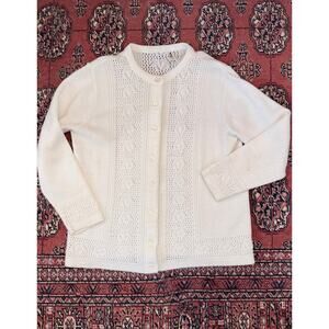 70s Sidney Gould "Pure Gould" Pointelle Knit Cardigan - White‎ Lace - USA Made